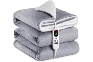 MIA&COCO Koc elektryczny z automatycznym wyłączaniem, 200 x 180 cm, 10 stopni ogrzewania, 1~9 godzin, automatyczne wyłączanie, ochrona przed przegrzaniem, elektryczny koc termiczny na łóżko, ETL, do domu i