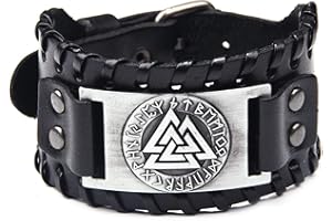 MAYTING Bracelet en Cuir Viking, Viking Vegvisir Nordic Bracelet Odin Runes Amulet Large Bracelet Réglable Punk Rock Celtic Bangle pour Hommes