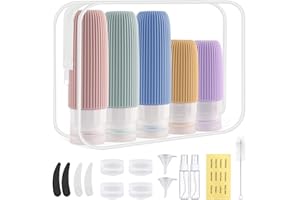 Zosenyer 20 Pack Botes Viaje Rellenables, Travel Bottles Silicona con Accesorios de Viaje, Neceser Kit Viaje Avión para Gel y Champu, Cosméticos, Lociones y Líquido, a Prueba de Fugas, Color