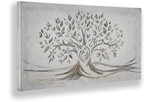 Giallobus - Quadro - 02 - Capezzale Moderno - Sacra Famiglia e Albero della Vita - Black&Gold - Tela Canvas Telaio Standard - 70x35 - Pronto da Appendere - Quadri Moderni per la casa