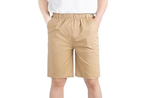 CAMLAKEE Pantalón Chino Corto Niño Verano Pantalón Liso Transpirable con Cintura Elástica