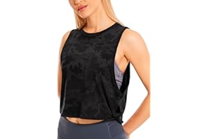 CRZ YOGA Donna Cotone Sportivo Crop Canotta Tank Top Shirt Senza Maniche Fitness Palestra