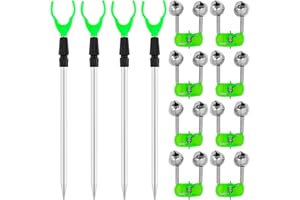 BANBAN Fishing Rod Holder for Ground 4 Pcs Extendable Telescopic Fishing Pole Holders Rest Fishing Bank Sticks and Rod Rests for Bank Ground Sand with 8 Pcs Alarm Bells