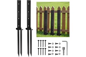 CAKKVDE 2 Pack Heavy Duty 80CM Fence Post Repair Stakes - Galvanised Steel Ground Spikes for Tilted/Broken Wooden Fence Posts - Includes Screws & Installation Tools