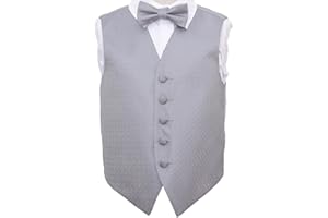 DQT Premium Woven Jacquard Greek Key Boy's Wedding Waistcoat Vest and Pre-Tied Bow Tie Set