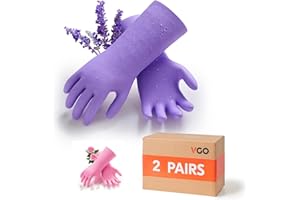 Vgo... 2 pairs Heavy Duty Cleaning Gloves Lined Nylon, Household Gloves Reuseable in TPE Latex Free, Thicker Antislip Washing Up Gloves for Kitchen Bathroom Gardening Painting, with Flower Flavor