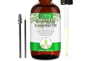 VXHDAG Olio di rosmarino con massaggiatore del cuoio capelluto - 100% naturale puro per ciglia e sopracciglia, nutre il cuoio capelluto, stimola la crescita dei capelli di tutti i tipi 120ML