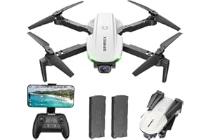 SIMREX Drone With 1080P Camera for Kids Adults, Mini RC Quadcopter Foldable, One Key Start, Waypoint Fly, Headless Mode, Auto-Follow, 3D Flip, 3 Speeds, 2 Batteries, Easy for Beginners, White