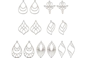 Spritewelry Stainless Steel Open Back Bezel Pendants Silver Filigree Charms Hollow Frame Pendants Silver Earring Hoop Jewelry Making for DIY Crafts Making