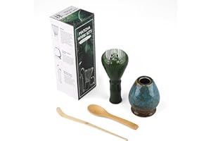 DULEIAU RAVFD Juego de 4 piezas Matcha, juego de té japonés, aune Batidor de resina Chasen, cuchara de bambú, pala de bambú, portabatidor, caja matcha para la ceremonia del té (Mirage Blue)