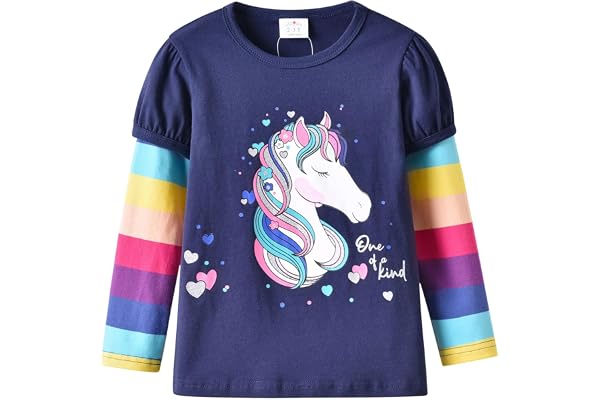 VIKITA T-Shirt Manches Longues Enfant Fille Broderie Fleurs Imprimé Coton Printemps Automne