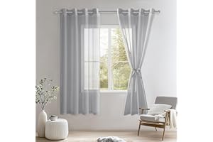 ‎DWCN DWCN Sheer Voile Vorhang Transparente Gardine mit Ösen 2 Stücke Ösenschal für Wohnzimmer, Babyroom，Schlafzimmer, Grau, 160x140cm(HxB)
