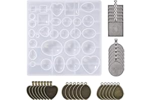 MENGH-SHOP Pendant Mold Silicone Resin Moulds Jewelry Casting Molds with Pendant Trays for DIY Jewelry Making Crafting 31 Pcs