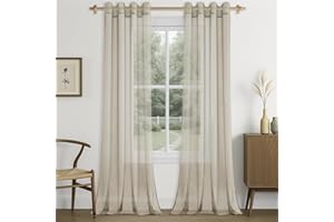 CUTEWIND Cortinas Salon Modernas 2 Piezas Cortinas Dormitorio Juvenil Beige Translucidas 140x245 cm, Cortina Visillo con Ojales para Habitacion Comedor Ventana Salón