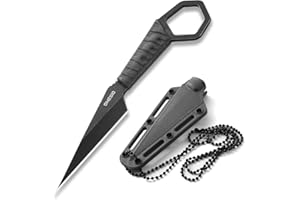 Omesio S-FC1 Cuchillo De Cuello Con Vaina, 5CR13MOVAcero Abs Mango EDC Cuchillo De Collar Para Drop Point Blade Sharp Fulltang Para Hombres Mujeres, Camping Para Senderismo, Y Pequeño Trabajo Diario