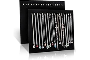 BALLSHOP Necklace Chain Stand 2 Pack Velvet Necklace Holder Display Stand with 17 hooks 12 x 14.8 inch Necklace Organizer for Bracelets Chains (Black)
