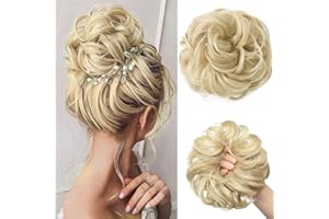SARLA Messy Bun Hair Piece for Women Girls Synthetic Scrunchies Buns Extension Hairpieces Updo Pony Tail Ash Blonde