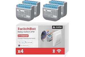 SwitchBot Interruttore WiFi 2PM compatibile con Alexa/Apple Home/Google Home, modulo relè con ripetitore Bluetooth e contatto a secco, Wi-Fi 2,4 GHz, 16 A (4 pezzi)