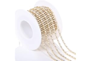 MAUSOUCA 10Yards Crystal Rhinestone Close Chain, 2mm Faux Pearl Beads with Rhinestone Trimming Claw Chain for Jewelry Making, Veil, Cake, DIY Sewing Craft (Gold)
