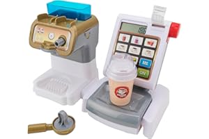 W'TOY Macchina del Caffè e Registratore di Cassa funzionanti a batterie - Macchina del caffè con serbatoio acqua - Display digitale e bilancia con scontrini - Bambini 3 anni - Globo Giocattoli - WToy 40731