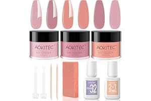 ‎AOKITEC Aokitec 11 Stück Dipping Powder Nails Set Starter Kit, 3 Farben Dip Powder mit 2-in-1 Dip Base & Top Aktivator Nail Dust Brush Acryl Dip Nagelset für Dip Nägel Selber Machen, Rosa Gelbbraun Orange
