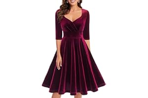 Bbonlinedress Damenkleid aus Samt, langärmelig, formell, für Hochzeit, Gast, Vintage, Cocktail, Urlaub, Party, Midi-Kleid