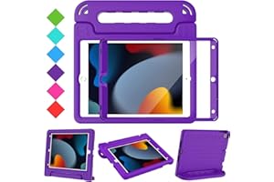 Surom Kids Case with Screen Protector for iPad 10.2 Inch 2021/2020/2019 (9th/8th/7th Generation), Shockproof Convertible Handle Stand iPad 10.2 9th/8th/7th Generation Case for Kids, Purple