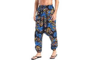 AITFINEISM Men's Hippie Harem Pants Casual Loose Low Crotch Wide Leg Trousers