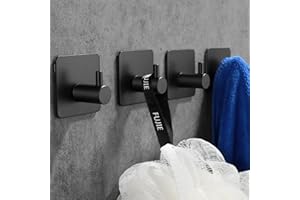 BOXLUNT Ganchos Adhesivos Para Pared 4 Piezas, Ganchos Adhesivos para Colgar Acero Inox, Gancho Pared, Colgador Toalla Baño Adhesivo Impermeable para Salón, Baño, Dormitorio y Cocina, Negro