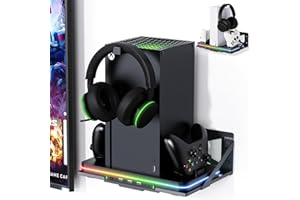 LUCKIT Wall Mount for Xbox Series X/S, Metal Wall Mount Kit for Xbox Series X/S Accessories with Dual Controller Stand and Headphone Holder, Efficient Ventilation Design & Easy Installation (Wall Mount &