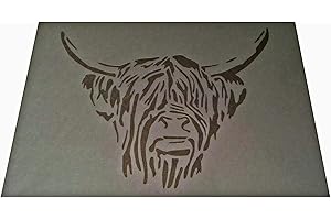 SOLITARYDESIGN Vintage Shabby Chic plastic stencil Highland scottish cow head A4 297x210mm for furniture DESF