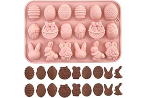 Crethink 1 stampo per cioccolatini pasquali in silicone con 18 cavità, uova, coniglietto, testa di coniglio, forma cestello per cioccolatini, caramelle e gelatine fai da te