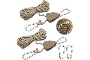 FL HUA 2 szt. lin zapadkowych 4 m, wieszaki z grzechotką z 2 wymiennymi haczykami zatrzaskowymi, metalowe, regulowany, wytrzymały wieszak linowy do wyposażenia pokoju do uprawy i kempingu na świeżym