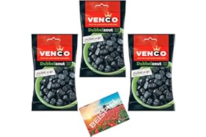HOLLAND-BOX BY VRIENS Lot de 3 x 120 g de mélange de réglisse Venco Dubbelzout I Double réglisse salée avec morsure I Extrait de réglisse, Salmiak, Licorice I Bonbons Hollande I Gommes à vin I Mélange réglisse I