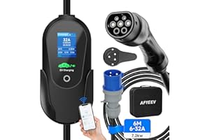 AFYEEV 6M Cargador Coche Electrico 7,2 kW, Cable Carga Coche Electrico Tipo 2, con Corriente Regulable 6/8/10/13/16/20/24/32A, EV Cargador Tipo 2 Control Remoto WiFi, Cumple con la Norma IEC 62196-2
