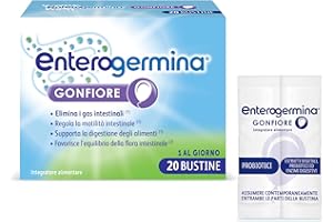 Enterogermina Gonfiore, Fermenti Lattici Probiotici, Prebiotici per Adulti - Integratori con Enzimi Digestivi ed Estratti Vegetali contro Pancia Gonfia e Gonfiore Addominale (20 Bustine Gusto Pesca)
