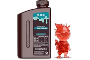 SUNLU Water Washable 3D Printer Resin, 1kg 405nm UV Fast Curing 3D Resin for 2K 4K 8K LCD DLP SLA Resin 3D Printers, No Alcohol Required, Easy to Clean, High Precision 3D Resin 1000g, Clear Red