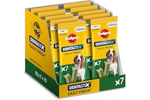 Pedigree Dentastix Fresh Snack Dental para la Higiene Oral y Contra el Mal Aliento de Perros Medianos (10 paquetes de 7ud)