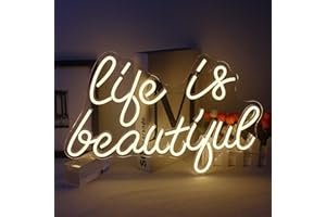 ‎INEONLIFE Life is Beautiful Neon Schild weiß LED Neon Licht buchstaben Licht schild für Schlafzimmer, Party, Hochzeit Wand Dekor Geschenke für Mädchen USB-betrieben