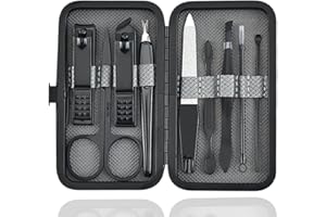ZILZUFA Kit Manucre Pedicure, 9pcs Ensemble de Coupe-Ongles Professionnel, Coupe-Cuticule en Acier Inoxydable, Kit de Manucure de Pédicure avec Boîte de Voyage et Maison Exquise