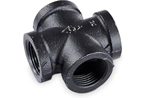 ‎PAMO pamo Temperguss Fitting 4-Fach - 3/4 Zoll für DIY Kleiderstange im Industrial Loft Design | 4-Fach CROSS | pulverbeschichtet Wasserrohr in schwarz für Do-It-Yourself Garderobe/Kleiderschrank