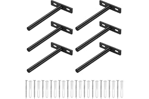 6 st flytande hyllfästen kraftiga, svarta hyllfästen för hyllfäste, dold metall T-konsol väggmonterad för möbelskåp, hängande stöd, 4,88 x 2,75