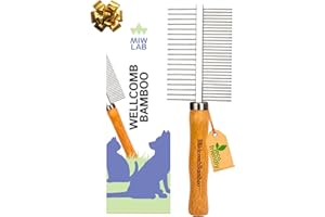 MAURITIUS ISLAND DOGS Peine Aseo Púas Dobles Bambú y Acero Inoxidable para Perros y Gatos Cepillo Madera Eco Pelo Largo Corto y Medio para Desenredar Estimular Resistente Anti Caida Pelo Perro y Gato (17x5cm)