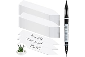 PALPROT 200 Stück Weiße Pflanzschilder zum Beschriften - 10 * 2cm Große Kunststoff-Pflanzenstecker zum Beschriften - Mit Wiederverwendbarem Stift - Pflanzenbeschriftungsschilder