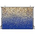 AIIKES Toile De Fond Photo 7x5FT Bleu Et Or Glitter Bokeh – Fond Anniversaire Mariage Famille Studio