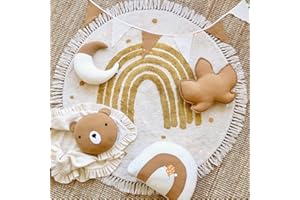 ZOYIEP Regenbogen Kinderteppich Rund Teppich Kinderzimmer Spielmatte Babymatte Waschbar Bodenmatte Babymatte rutschfest Groß Spielmatte (Gold,60x60cm)