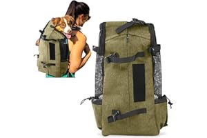 PETCUTE zaino per cani gatti Borsa trasportino Porta Cani Zaino Trekking per Gatti Regolabile Zainetto per Viaggi Animali Taglia Grandi Carico Massimo16,5 kg Marrone chiaro