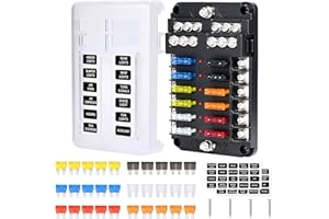 Gerbala 12 Fach Sicherungshalter, Sicherungskasten 12V mit LED Anzeige, Wasserdichter Kfz Sicherungskasten, mit 30 Flachsicherungen, Staubdicht Cover, Sicherungsblock für DC 12V/24V Auto Boot LKW RV