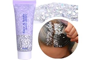 Prreal Body Glitter Gel 50ml, Paillettes de visage, Body Gel paillettes Shimmer liquide fard à paupières, Paillettes Chunky Holographique Laser poudre Festival Glitter(05 argenté)