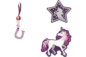 ‎HAMA Step by Step Magic Mags „Unicorn Nuala“, 3-teilig, 2 Magnet-Applikationen und 1 Anhänger, als Ergänzung für den Schulranzen oder Vorschulrucksack, für Mädchen